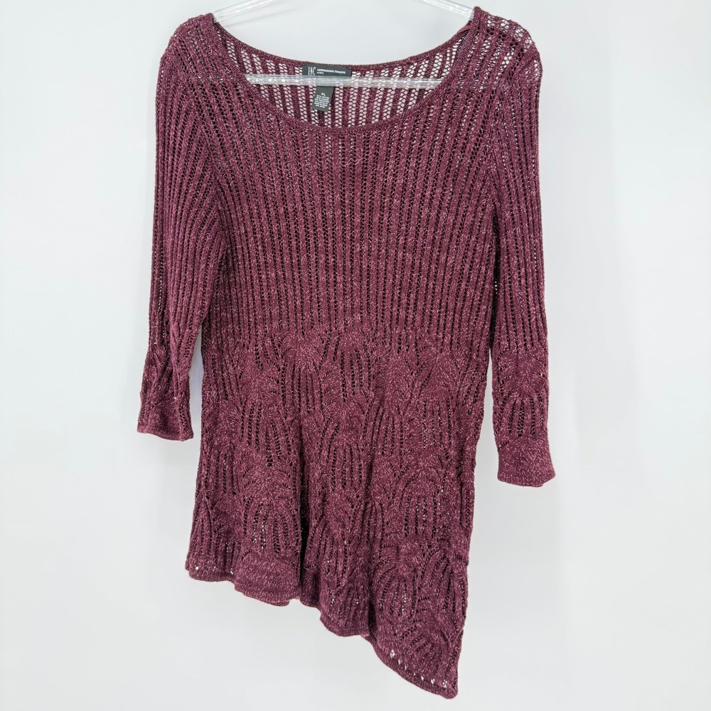 INC International PL Maroon Metallic Knit Tunic Top Women Fairy Grunge Whimsical